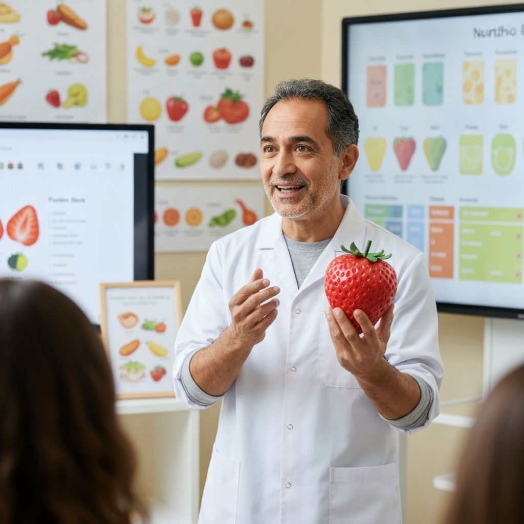 Nutritionist explaining healthy eating concepts